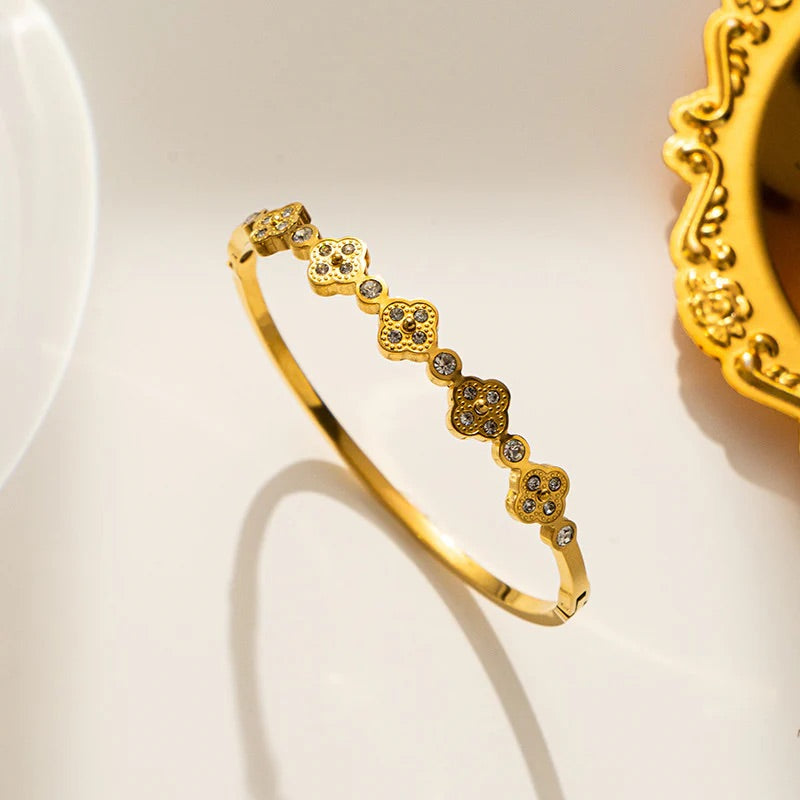 CZ Four Leaf Clover Bangle