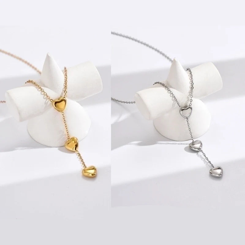 Trinity Heart Lariat Necklace
