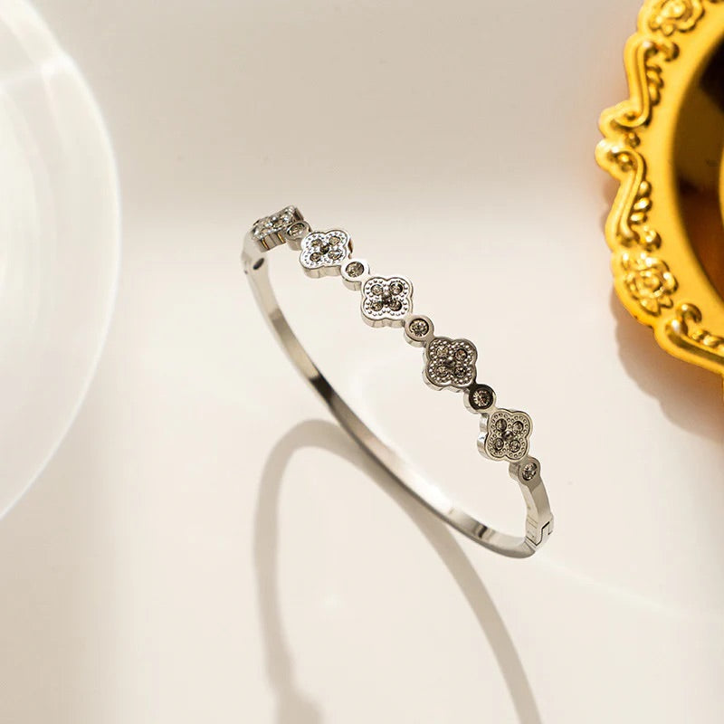 CZ Four Leaf Clover Bangle