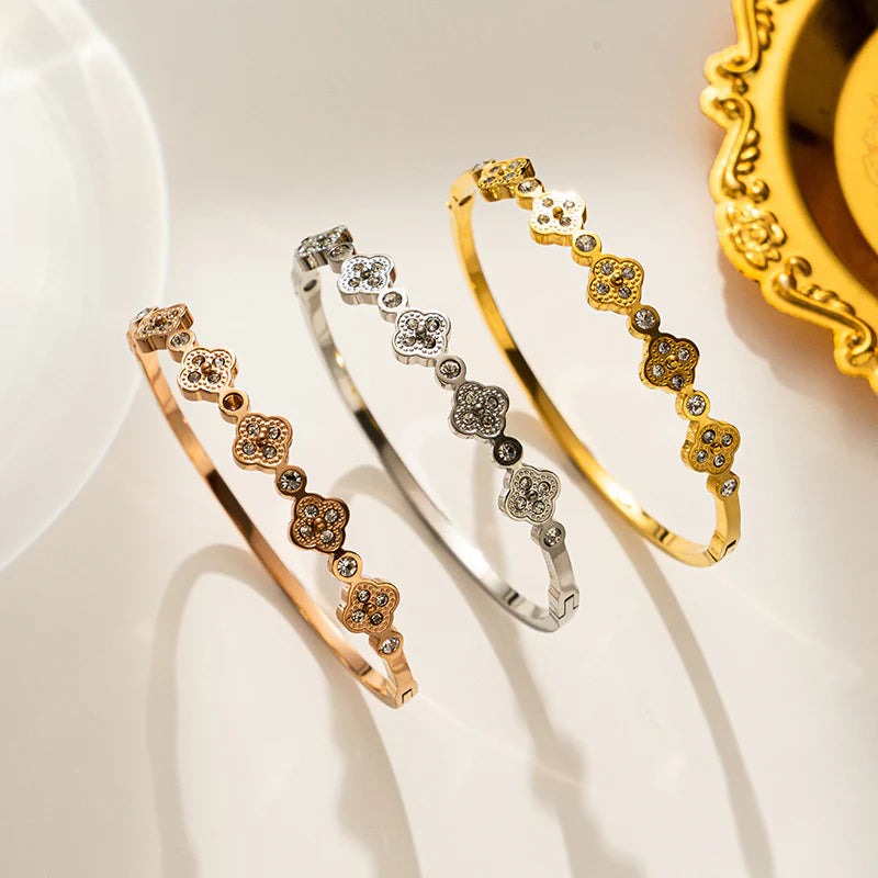 CZ Four Leaf Clover Bangle